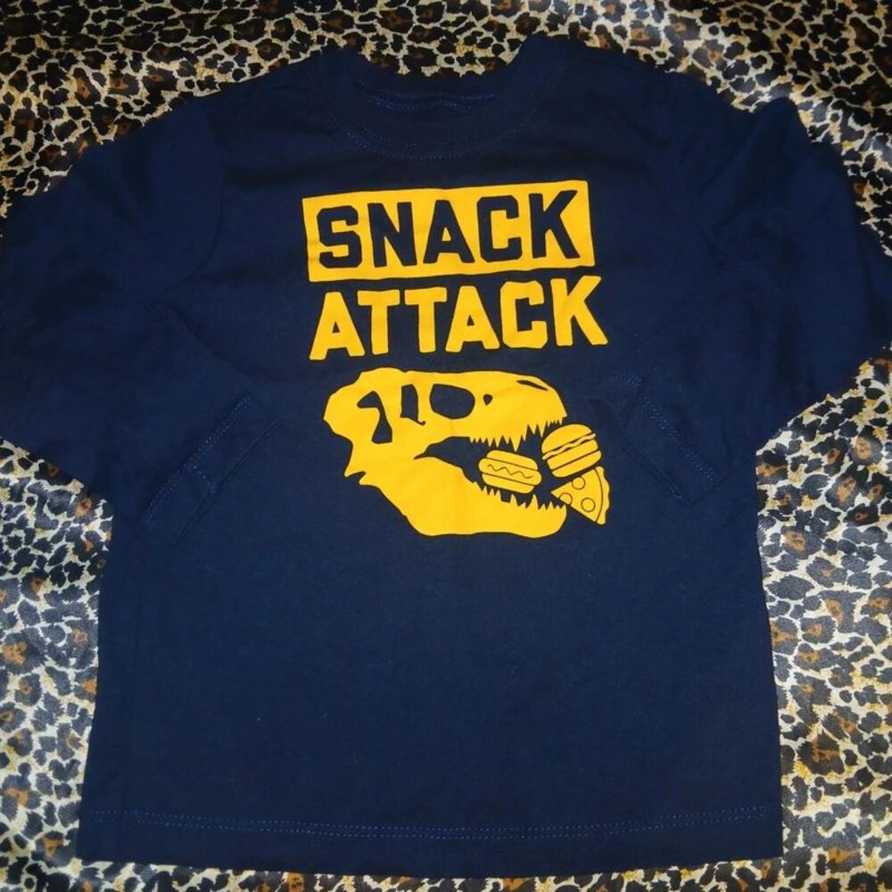 OshKosh Boys "Snack Attack" Dinosaur Long Sleeve Graphic T-Shirt - Size 18M